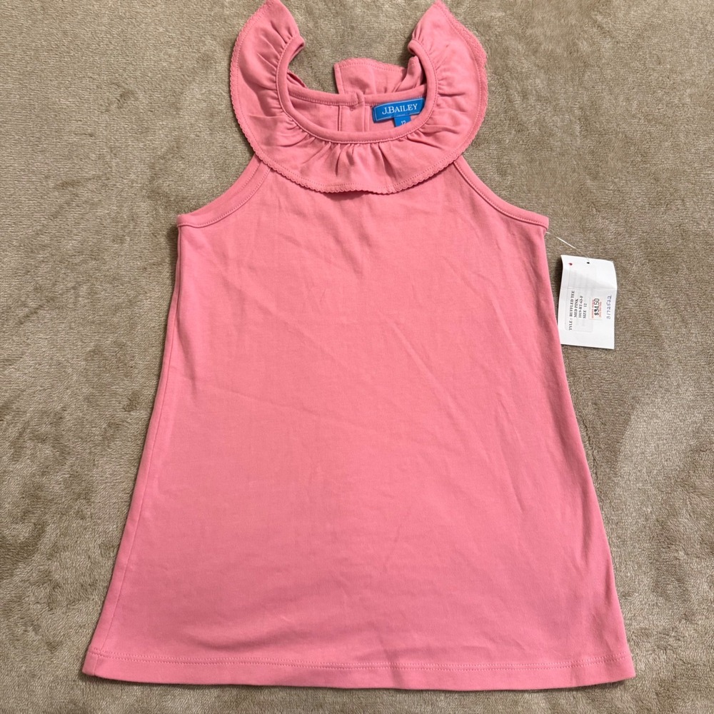 J. Bailey Girls Ruffled Tee Medium Pink Sleeveless Cotton Top Size 12 NWT